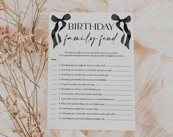 Black Bow Birthday Family Feud Bow Birthday Feud Bow Birthday Question And Answer Game Template Birthday Game For Her Women Templett, C103