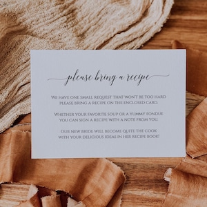 GEDRUKT Breng een receptenkaart mee Minimalistische bijsluiter voor vrijgezellenfeesten Bijsluiter met receptverzoek Modern Share A Recipe Card Receptkaart met verzoek P20