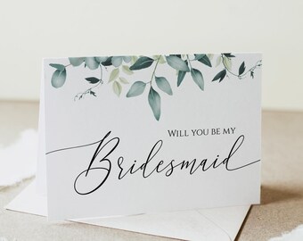 Eucalyptus Bridesmaid Proposal Card, Printable Will You Be My Bridesmaid, Editable Maid Of Honor Proposal, Bridesmaid Box Gift, Templett C31