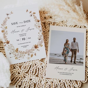 Herbst Foto Save The Date Vorlage, Bearbeitbare Save The Date Karten Herbst, Wildblumen Save the Date, Blumen Herbst Save The Date, Templett, C69