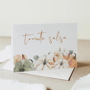 Modello di carta per buffet Etichetta alimentare autunnale Carta per buffet per baby shower con zucca Carta per tenda da buffet di compleanno stampabile Carta per cibo autunnale Templett, C96