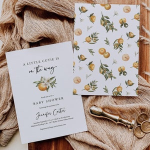 A Little Cutie Is On The Way Invite, Orange Baby Shower Invitation Template, Gender Neutral, Citrus, Clementine, Unisex Invite, Templett C79