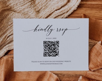 QR Code RSVP Card Template, Modern Online Reply Card, Minimalist Wedding Response Card, Editable Response Card Template, Templett, C82