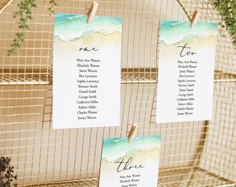 Ocean Wedding Seating Chart Template, Editable Beach Seating Cards, Seating Chart Sign, Tropical Wedding Seating Seashore, Templett, C56