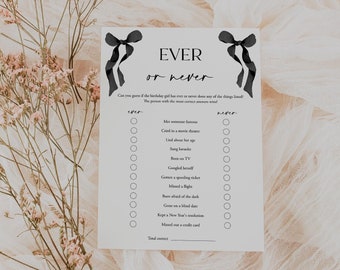 Juego de cumpleaños con lazo Ever Or Never Plantilla de juego de cumpleaños con lazo negro Ever Or Never editable Nunca he tenido yo nunca para ella ¿Ella alguna vez ha tenido Templett C103