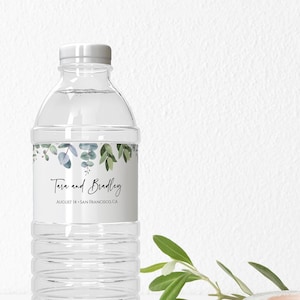 Eucalyptus Water Bottle Label Template, Personalized Wedding Favor, Printable Wedding Bottle Label Download Bridal Shower Favor Templett C40