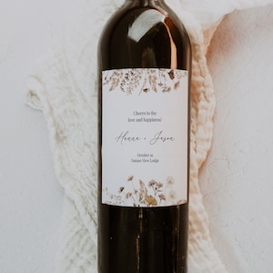Wildflower Wine Label Template, Editable Fall Cheers To Love Wine Label, Printable Wine Label, Autumn Wedding Wine Favor, Templett, C69