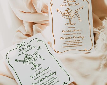 Hand Drawn Bridal Shower Invitation A Bride In A Tini Bit  Bridal Brunch Invite Whimsical Bow Wedding Shower Invite Evite Templett, C122