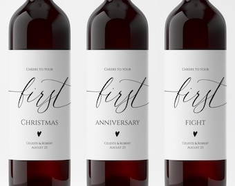 Modern Marriage Milestone Wine Bottle Label, Minimalist Wine Label Template, Unique Wedding Gift, Editable Gift For Couple Templett, C71