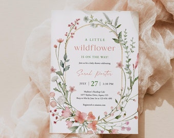 Wildflower Baby Shower Invitation For Girl Wildflower Baby Sprinkle Invite A Little Wildflower Is On The Way Invite Template Templett, C101