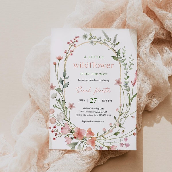 Wildflower Baby Shower Invitation For Girl Wildflower Baby Sprinkle Invite A Little Wildflower Is On The Way Invite Template Templett, C101