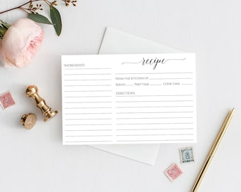 Plantilla de tarjeta de receta imprimible, descarga instantánea, tarjetas de recetas de 4 x 6, inserto de tarjeta de receta de despedida de soltera DIY, tarjetas de recetas editables Templett C20