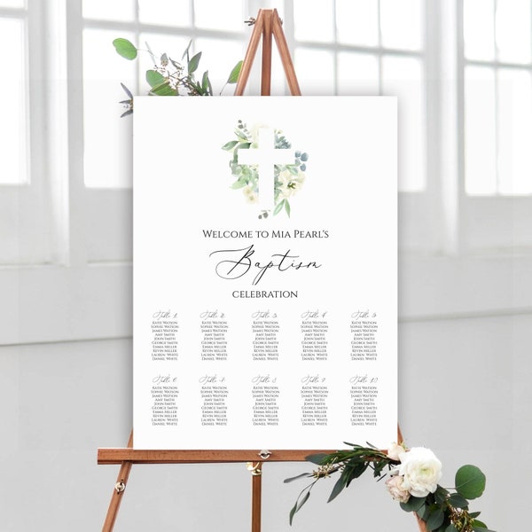 Baptism Seating Chart Template, Editable First Communion Seating Chart Board, Succulent Seating Chart Poster, Templett, Seating Plan, C15