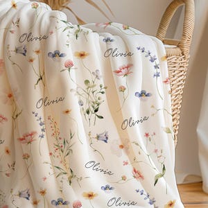 Personalized Wildflower Baby Blanket Custom Baby Shower Gift Newborn Nursery Decor Girl Minky Baby Blanket Fleece Newborn Blanket Girl B1