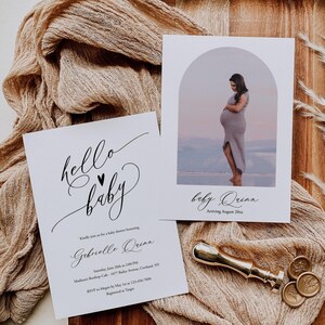 Baby Shower Invitation Template Minimalist Hello Baby Invite Modern Baby Shower Invite With A Photo Gender Neutral Editable, Templett, C93