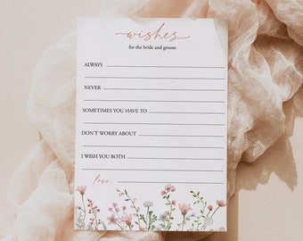 Wildflower Wishes For The Bride And Groom Floral Wishes Card With Flower Wedding Advice Wildflower Wishes For The Newlyweds Templett, C101