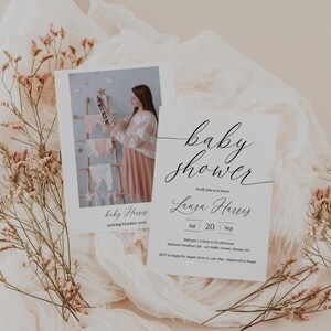 Minimalist Baby Shower Invitation Photo Baby Shower Invite With Image Gender Neutral Invitation Girl Simple Invite Boy Classic Templett, C71