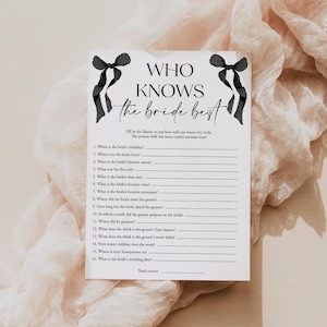 Fiocco Chi conosce la sposa Miglior gioco Fiocco nero Quiz per la festa nuziale Nastro Questionario per la sposa Sta per fare il grande passo Tempio per la festa nuziale C103