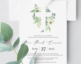 First Communion Invitation Template Boy, Instant Download, Printable First Holy Communion Invitation Girl, Editable Invitation, Templett C15