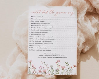 Wildflower What Did The Groom Say Floral Spring Bridal Shower Games Pink Flower What Did He Say About His Bride Bachelorette Templett, C101