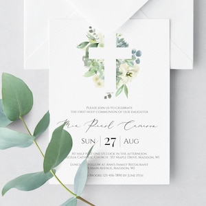 Plantilla de invitación de primera comunión para niño, descarga instantánea, invitación de primera comunión para niña imprimible, invitación editable, Templett C15