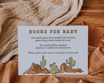 Retro Western Book Request Card Boy Baby Shower Cowboy Bring A Book Card Wild West Book Insert Desert Books For Baby Vintage Templett, C104