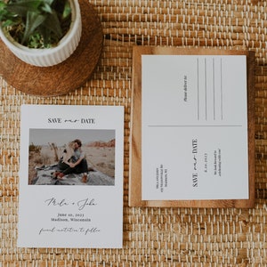 Foto Save The Date Postkarte Vorlage, Minimalistische Save The Date Karte, Bearbeitbar Save Our Date, Modern Save The Date mit Bild, Templett