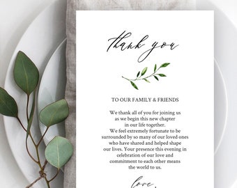 Wedding Thank You Card, Napkin Thank You Note Foliage, Printable Thank You Letter, Fully Editable Thank You, Greenery Thank You Templett C13