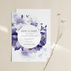 Purple Save The Date Template, Instant Download, Violet Save Our Date Card, Anemone Save The Date, Sweet Pea Save The Day, Templett, C74