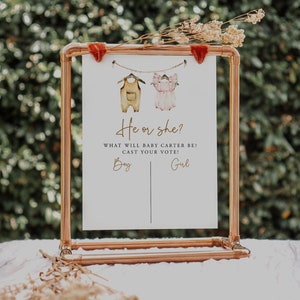 Gender Reveal Game Baby Clothes Gender Prediction Sign Editable Gender Guess Board Template What Will Baby Be He Or She Poster Templett C78