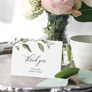 Greenery Hochzeit Dankeskartenvorlage, sofortiger Download, druckbare Dankeskarte, vollständig bearbeitbares Dankeschön, gefaltete Karte, Templett, C41