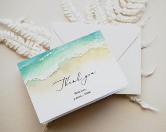 Beach Thank You Card Template, Printable Ocean Wedding Thank You Note, Editable Bridal Shower Thank You, Seashore Wedding, Templett, C56