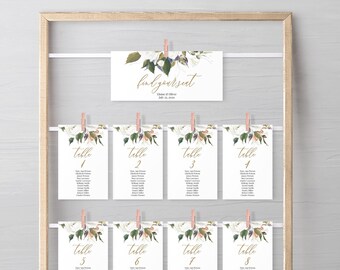 Wedding Seating Chart Template, Fully Editable Seating Cards, Printable Seating Chart Sign, Floral Seating Chart Template, Templett, C18