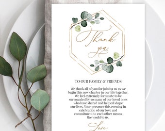 Foliage Thank You Card, Napkin Thank You Note Greenery, Printable Thank You Letter, Editable Thank You, Greenery Thank You, Templett C22