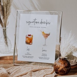Editable Signature Drinks Sign Template, Wedding Signature Cocktail Sign, Printable His And Her Drink Sign Bar Menu With Images Templett C67