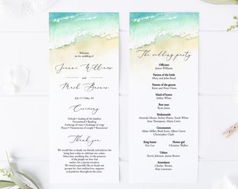 Beach Wedding Program Template, Editable Ocean Ceremony Template, Printable Wedding Program, Seashore Order Of Ceremony Sand, Templett, C56