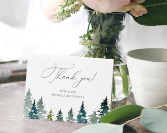 Forest Wedding Thank You Card Template, Printable Pine Tree Thank You Note, Editable Woodland Thank You, Outdoor Wedding, Templett, C48