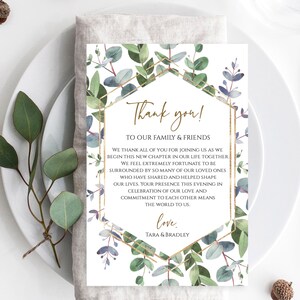 Tarjeta de agradecimiento con eucalipto, nota de agradecimiento con hojas en servilletas, carta de agradecimiento imprimible, agradecimiento por bodas, agradecimiento por vegetación, Templett, C40