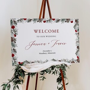 Holiday Welcome Sign Landscape Christmas Wedding Welcome Poster Winter Welcome Poster Boho Xmas Welcome Sign Template Editable Templett, C98