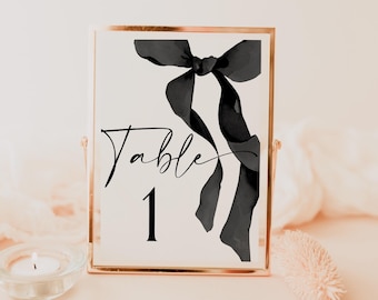 Table Number Template Editable Black Bow Table Number Bridal Shower Table Number Card Birthday Table Number Template Ribbon Templett C103