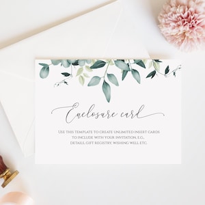 Eucalyptus Custom Enclosure Card Template, Printable Wedding Invitation Insert Info,  Editable Greenery Accommodations Card, Templett, C31