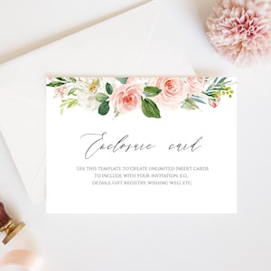 Boho-Beilagenkartenvorlage, druckbare Einladungsbeilage, bearbeitbare Brautparty-Beilage, Blush Info-Kartendetails, Geschenkregistratur Templett C9