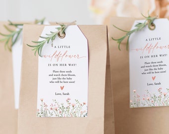 Etiqueta con semillas de flores silvestres, etiqueta rectangular para recuerdo de baby shower, paquete de semillas, etiqueta con semillas de flores para niña, paquete de semillas con la frase Mírame crecer, Templett, C101