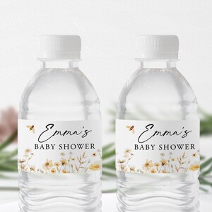 Wildflower Water Bottle Label Baby Shower Boho Honey Bee Water Bottle
