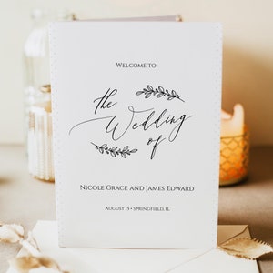Classic Folded Wedding Program Template, Modern Folded Ceremony, Printable Christian Wedding Program, Long Order Of Ceremony, Templett, C27