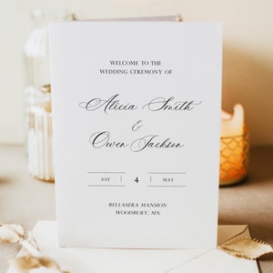Classic Folded Wedding Program Template, Calligraphy Ceremony Template, Printable Christian Wedding Program, Order Of Ceremony, Templett C60