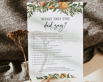 Orange What Did The Dad Say Game Template, Citrus Baby Shower Game, What Did The Dad-to-be Say, Clementine Baby Shower, Templett, C79