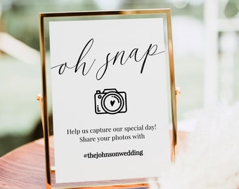 Oh Snap Sign Editable Wedding Hashtag Sign Minimalist Wedding Instagram Sign Instant Download Printable Camera Sign Modern Templett C71