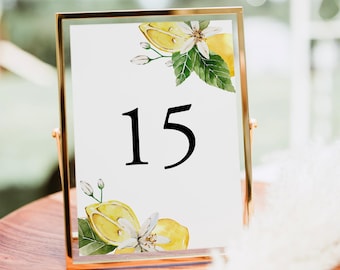 Lemon Table Number Template, Instant Download, Editable Table Numbers Citrus, Summer Table Number Cards, Wedding Table Card, Templett C68