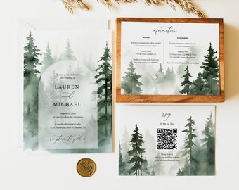Pine Wedding Invitation Template Suite Printable Forest Invitation Set Mountain Wedding Invitation Lakeside Wedding Rustic Templett C91